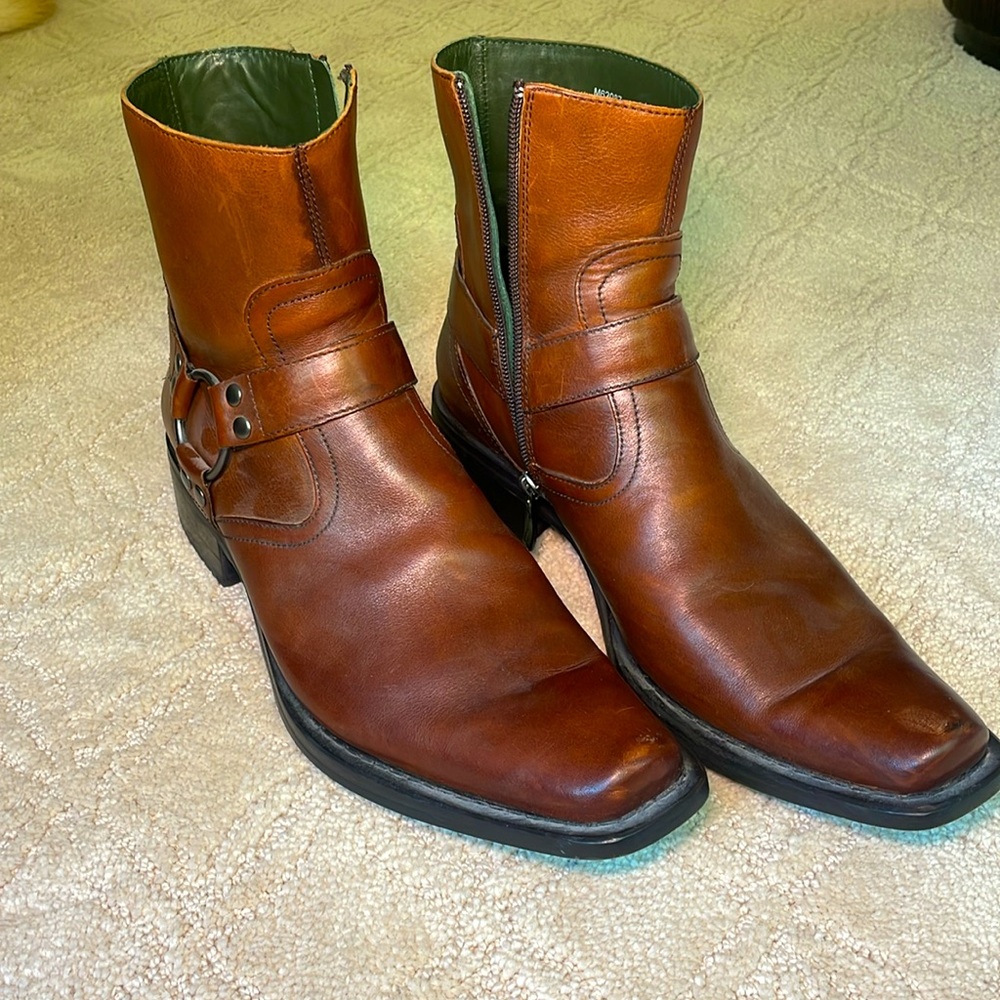 Kenneth Cole NY Men's Brown Leather Biker/Moto Style Boots size 8.5